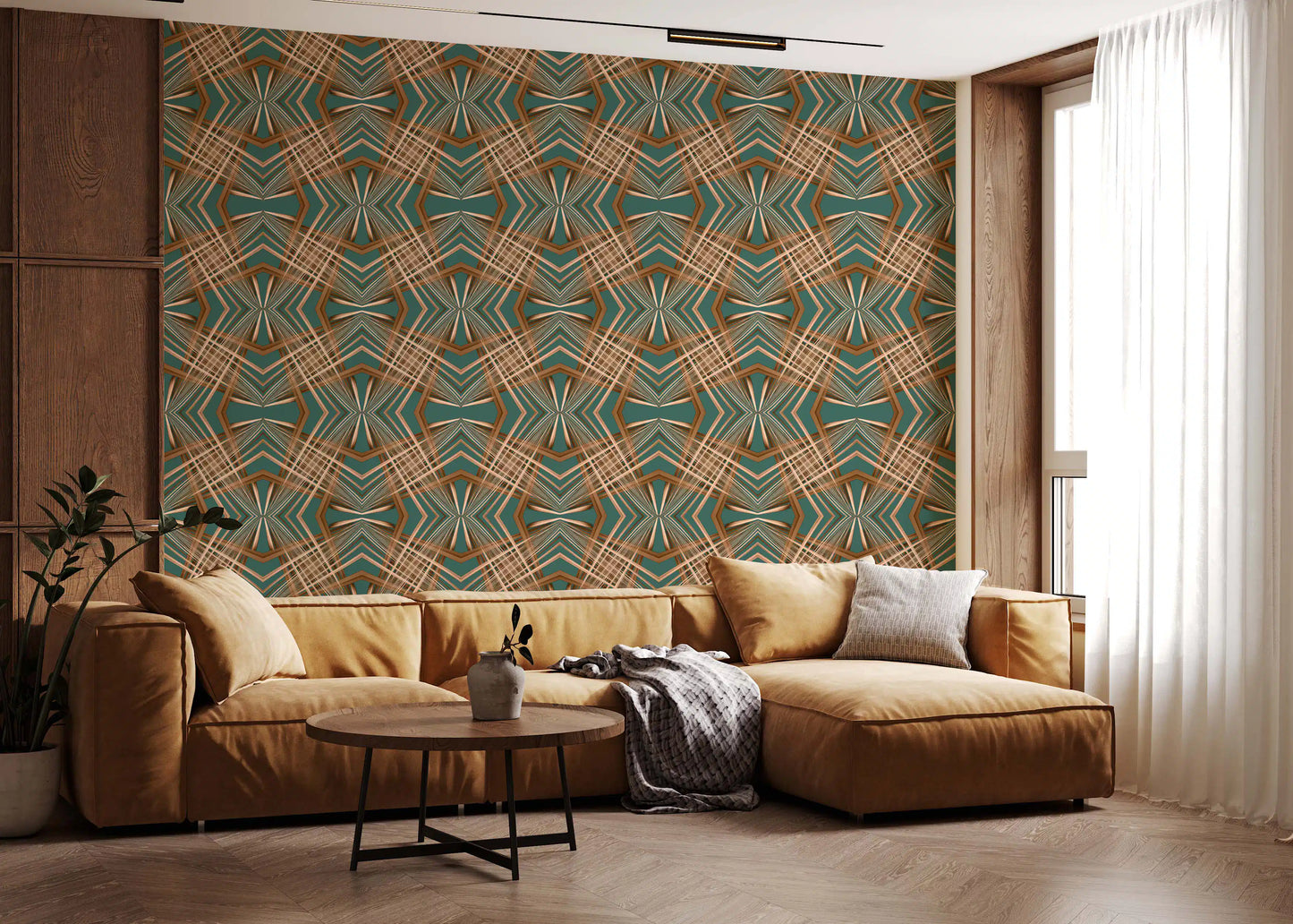 70s Retro Teal and Copper Geometric Lattice - OCTOBER Wallpaper⁠