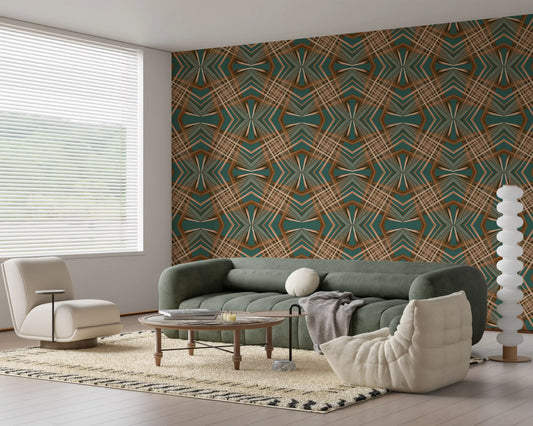 70s Retro Teal and Copper Geometric Lattice - OCTOBER Wallpaper⁠