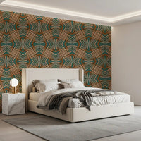 70s Retro Teal and Copper Geometric Lattice - OCTOBER Wallpaper⁠