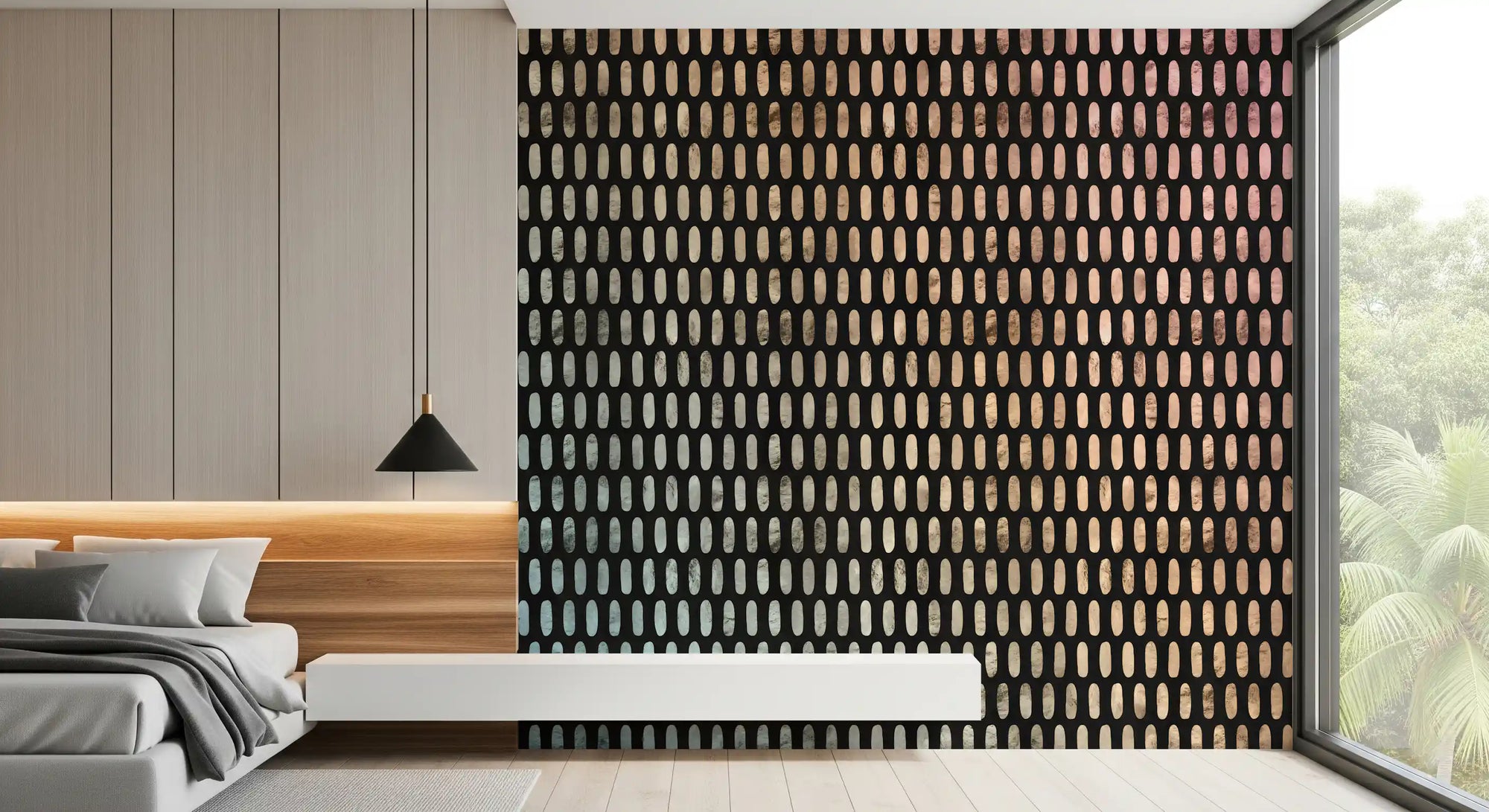 Iridescent Ovals on Black Wall Mural