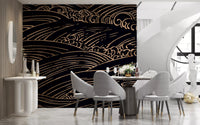 Gilded Rolling Japanese Waves Wall Mural