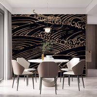 Gilded Rolling Japanese Waves Wall Mural