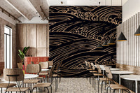 Gilded Rolling Japanese Waves Wall Mural