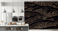 Gilded Rolling Japanese Waves Wall Mural