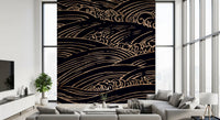 Gilded Rolling Japanese Waves Wall Mural