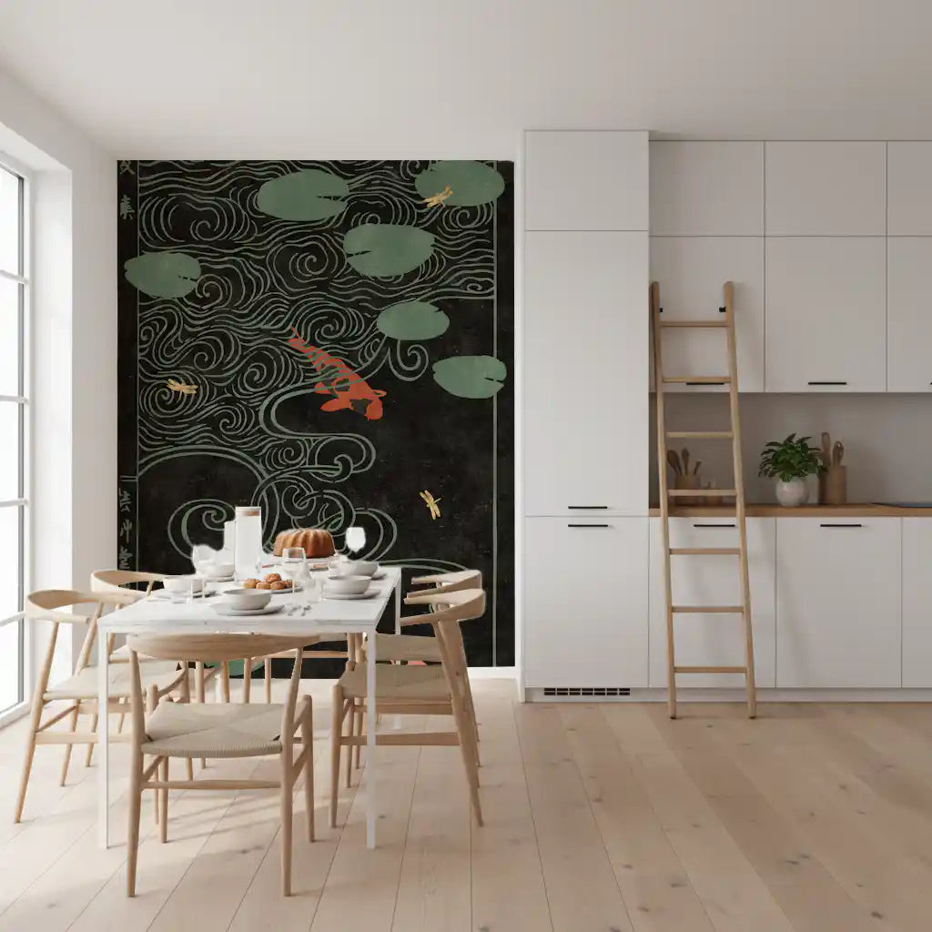 Japanese Koi Pond Woodblock Wall Mural