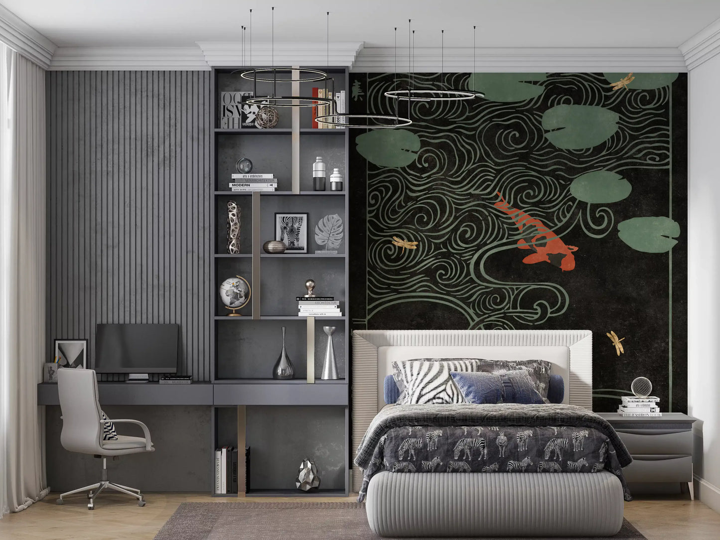 Japanese Koi Pond Woodblock Wall Mural