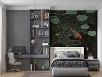 Japanese Koi Pond Woodblock Wall Mural