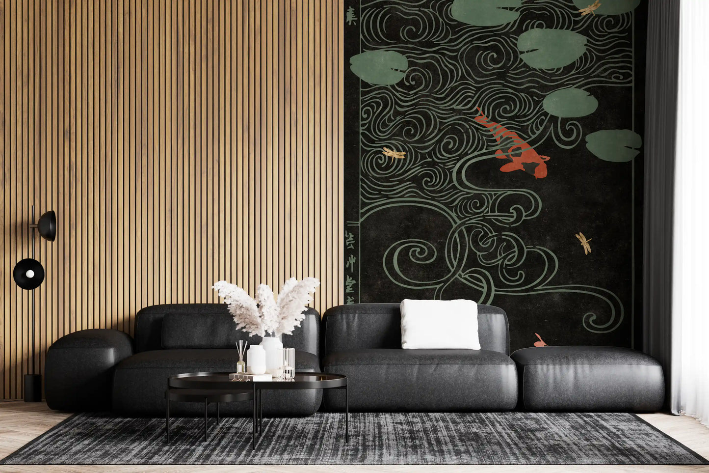 Japanese Koi Pond Woodblock Wall Mural