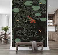Japanese Koi Pond Woodblock Wall Mural