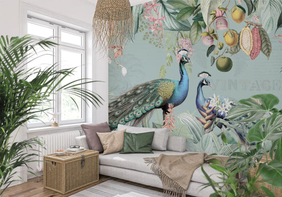 Serene Tropical Peacock Sanctuary Wall Mural