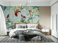 Exotic Bird and Tropical Flora Illustration Wall Mural