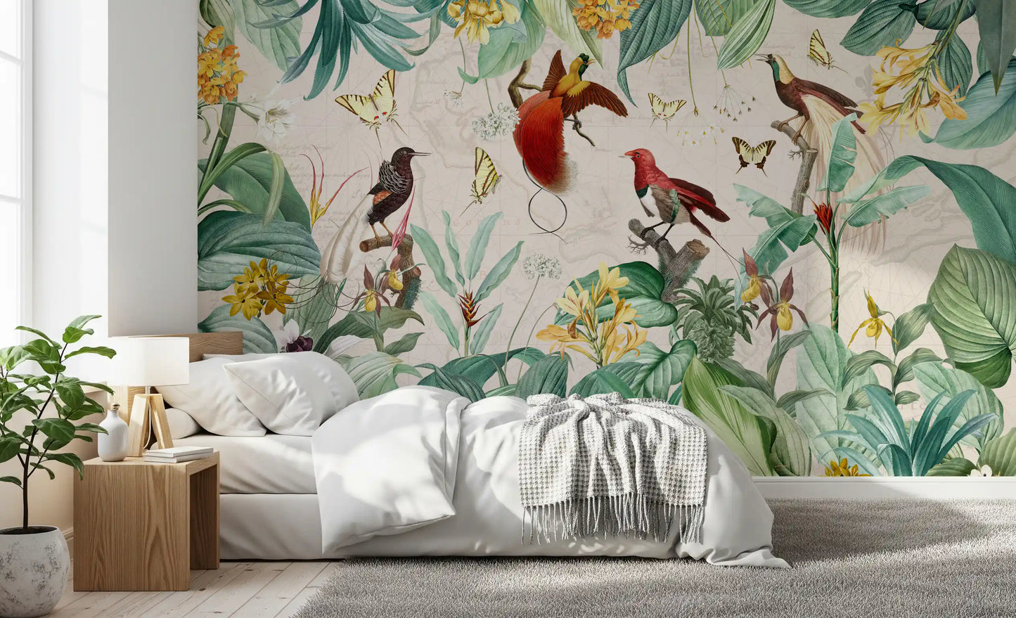 Vintage Botanical Bird Haven Wall Mural