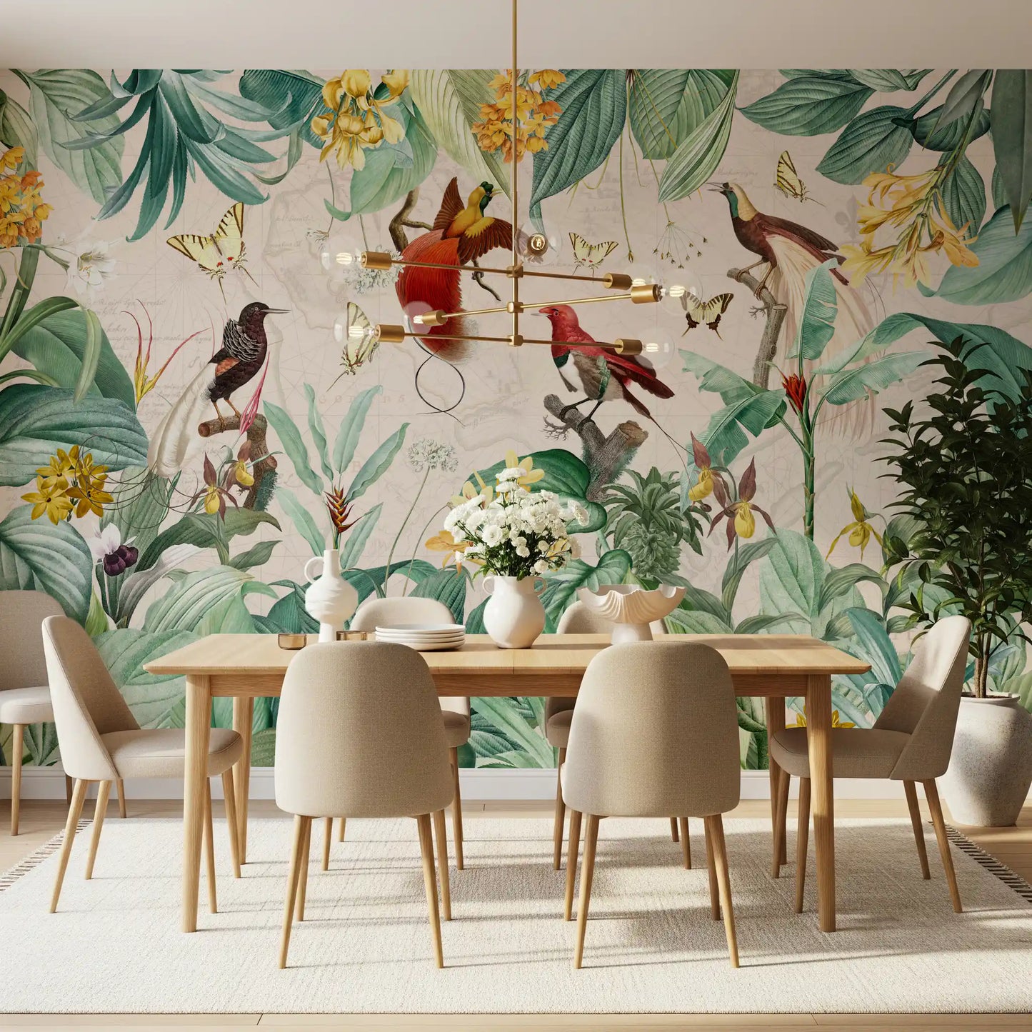 Vintage Botanical Bird Haven Wall Mural