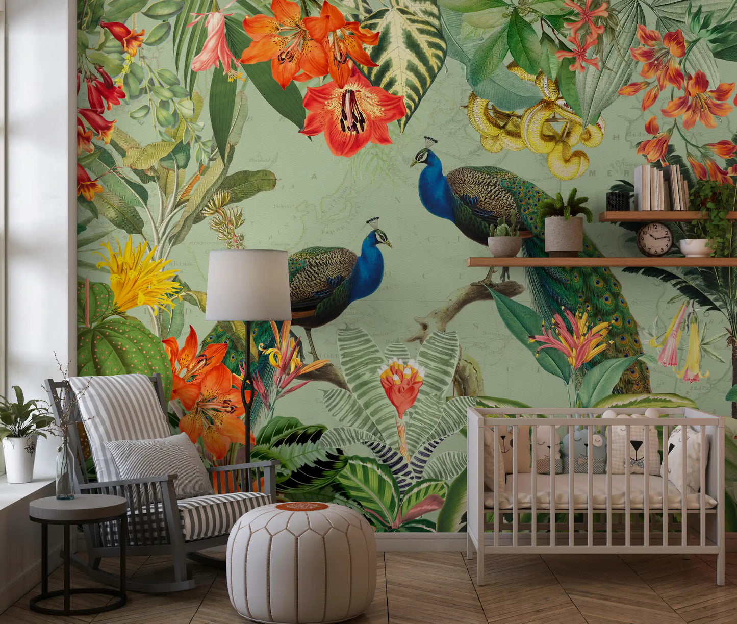 Exotic Flora & Peacock Haven Wall Mural