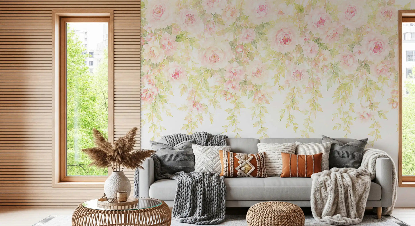Soft Blush Rose Cascades Wall Mural