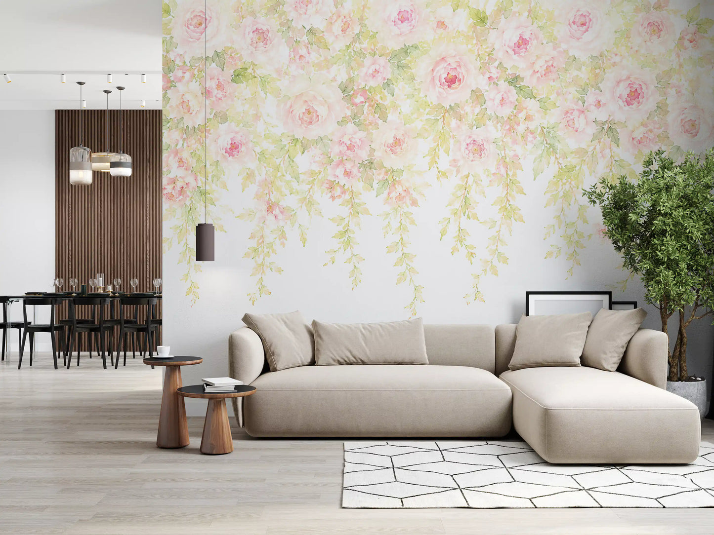 Soft Blush Rose Cascades Wall Mural