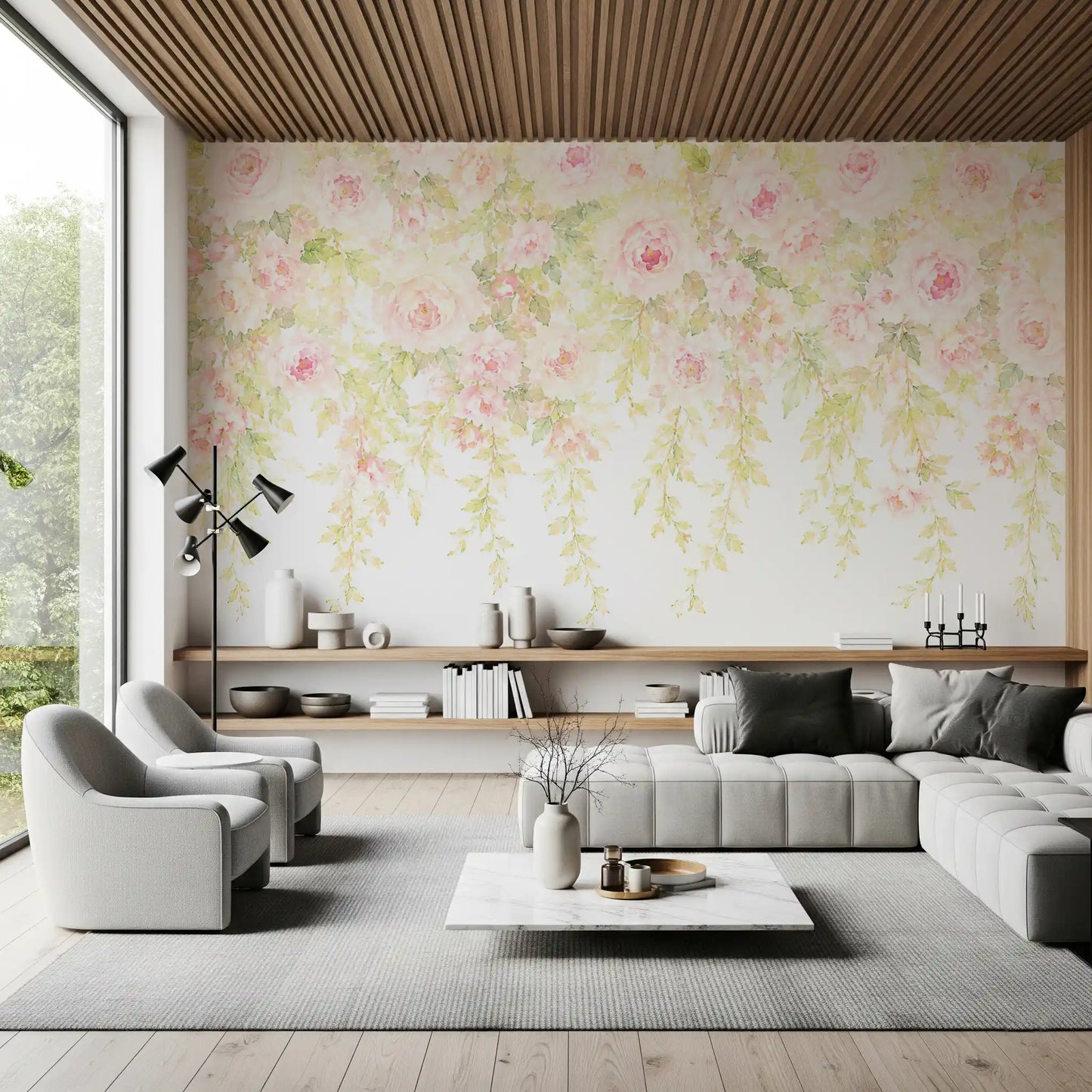 Soft Blush Rose Cascades Wall Mural
