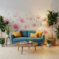 Soft Watercolor Poppy Meadow Wall Mural