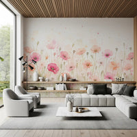 Soft Watercolor Poppy Meadow Wall Mural