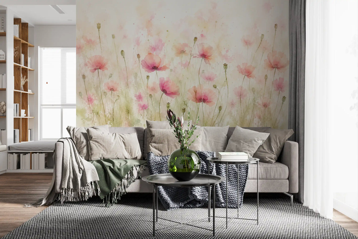 Blush Pink Meadow Wildflowers Wall Mural