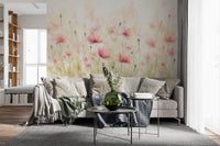 Blush Pink Meadow Wildflowers Wall Mural