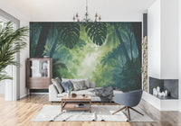 Verdant Tropical Forest Glade Wall Mural