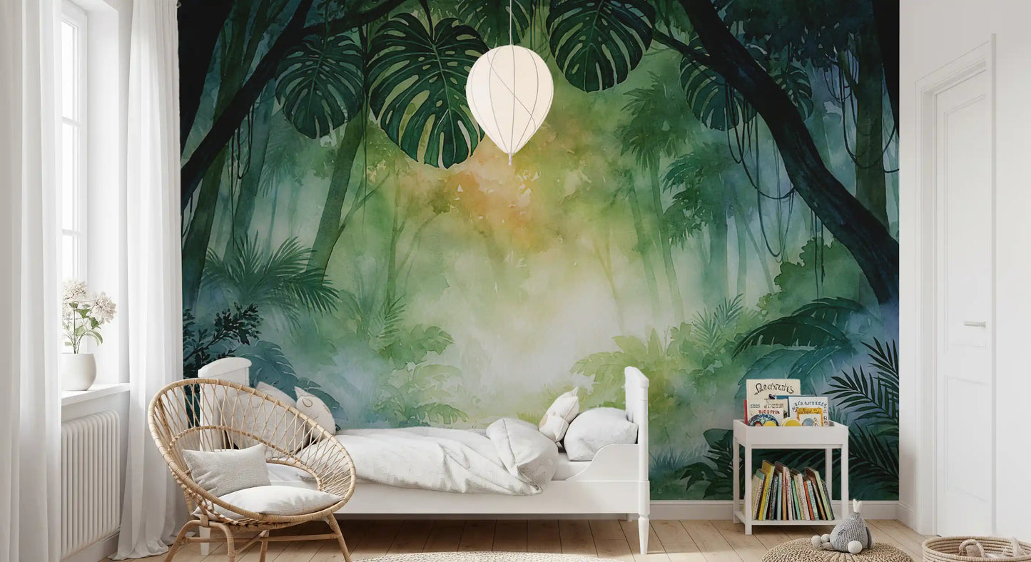 Sunlit Emerald Foliage Impression Wall Mural
