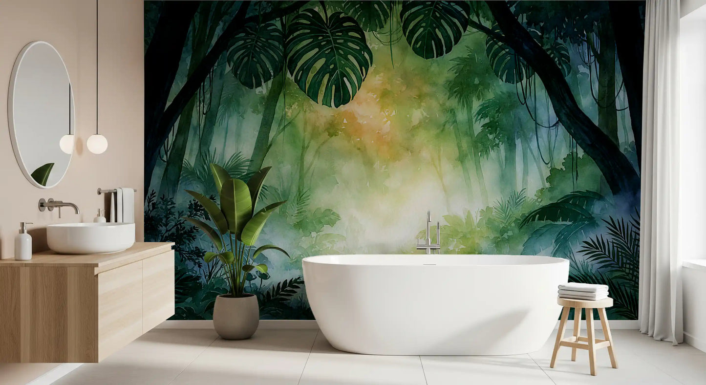 Sunlit Emerald Foliage Impression Wall Mural