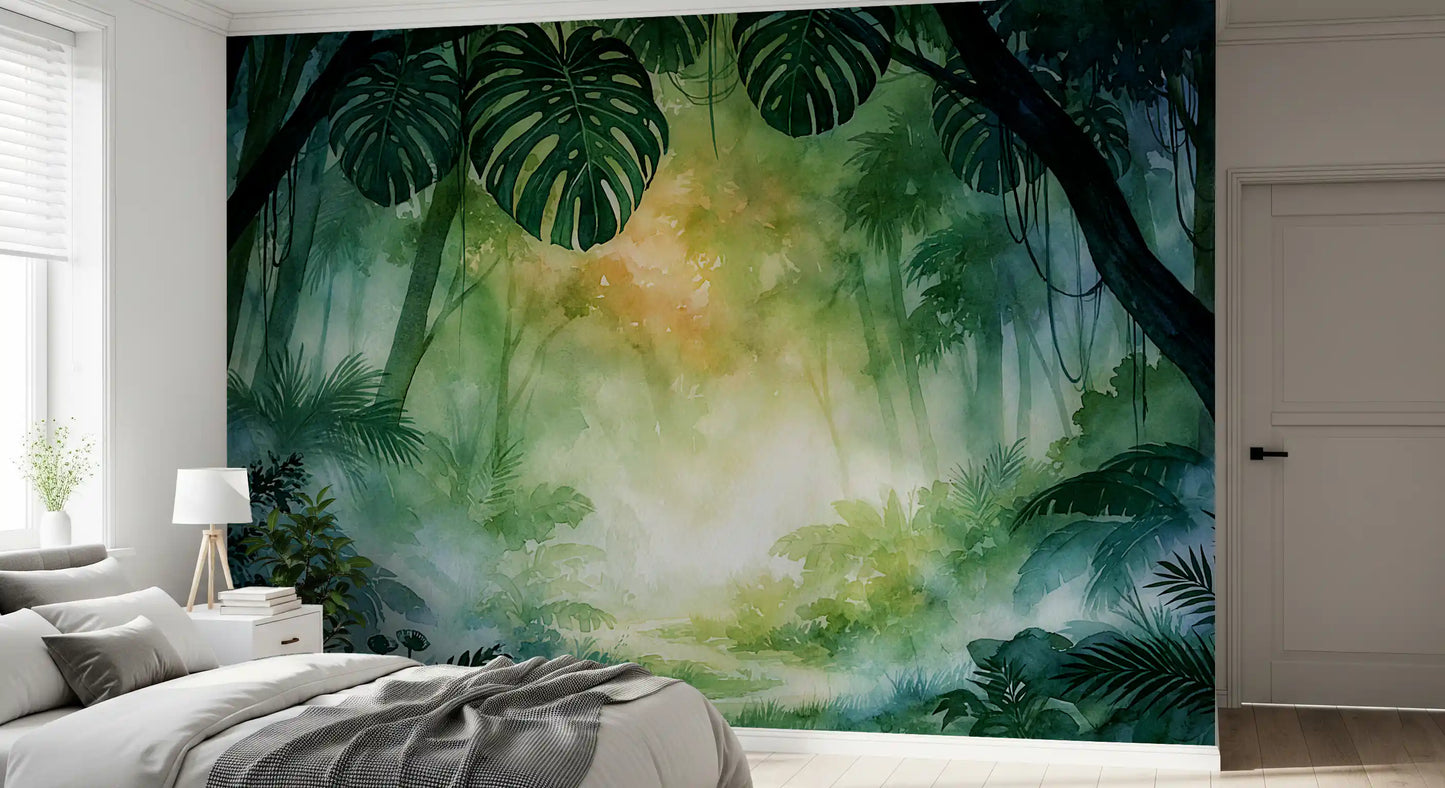 Sunlit Emerald Foliage Impression Wall Mural