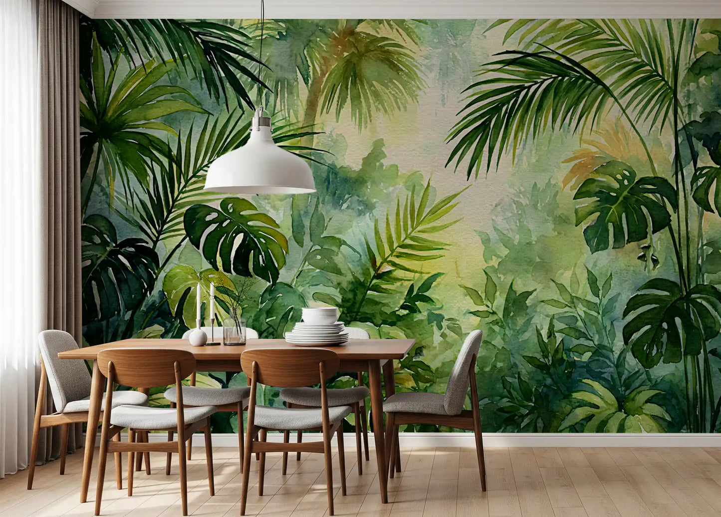 Misty Tropical Oasis Foliage Wall Mural