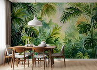 Misty Tropical Oasis Foliage Wall Mural