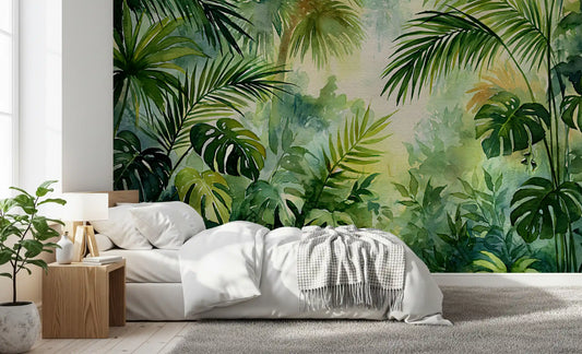 Misty Tropical Oasis Foliage Wall Mural