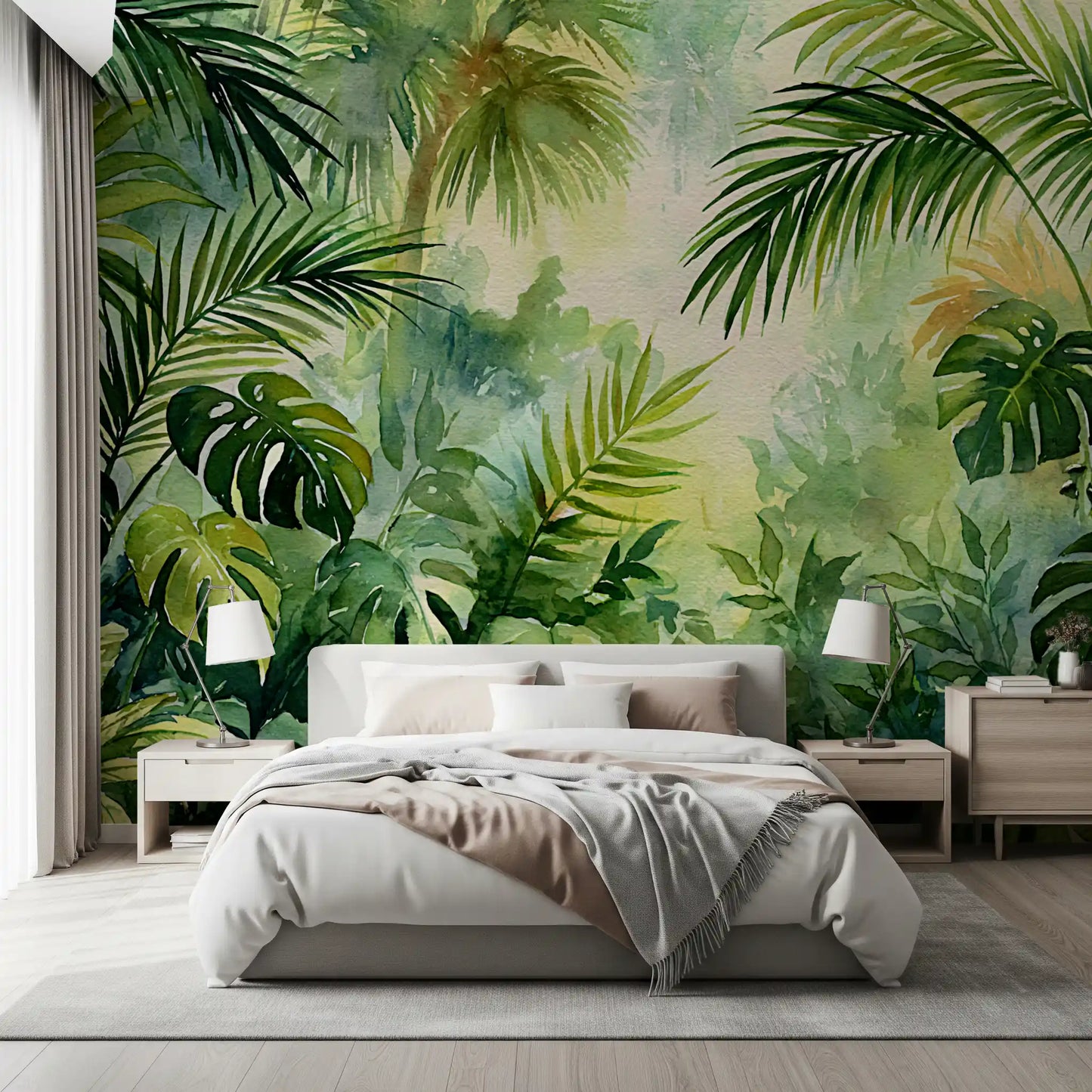 Misty Tropical Oasis Foliage Wall Mural