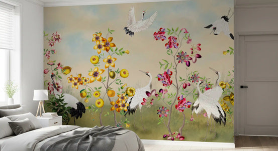 Golden Bloom and Avian Flight Mural Wall Mural