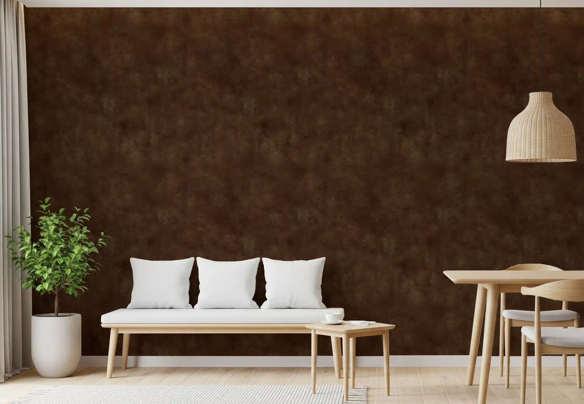 Warm cinnamon plaster wallpaper spreading behind a bright Dining room GD11560
