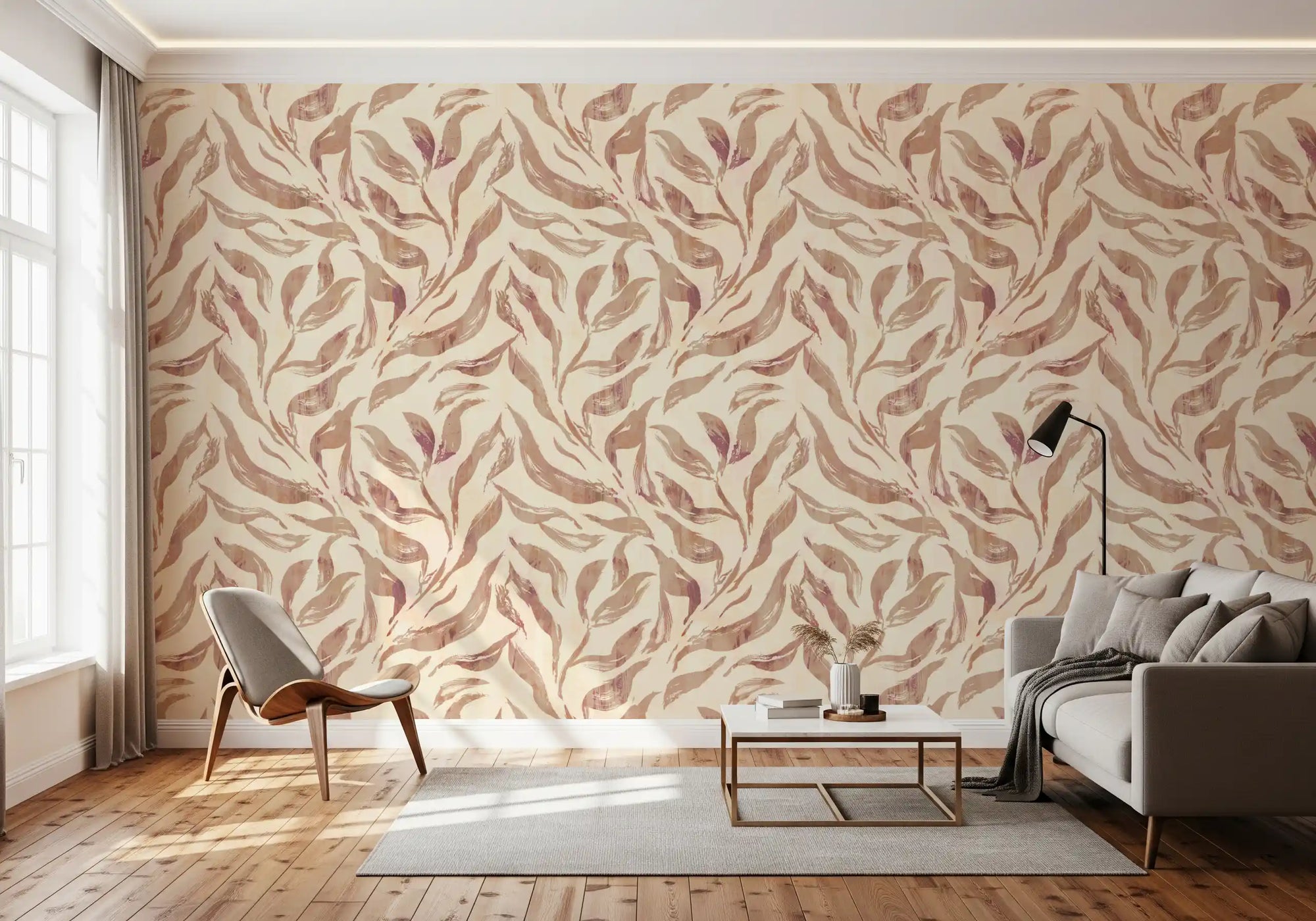Abstract Painted Leaf Swirls Wallpaper⁠