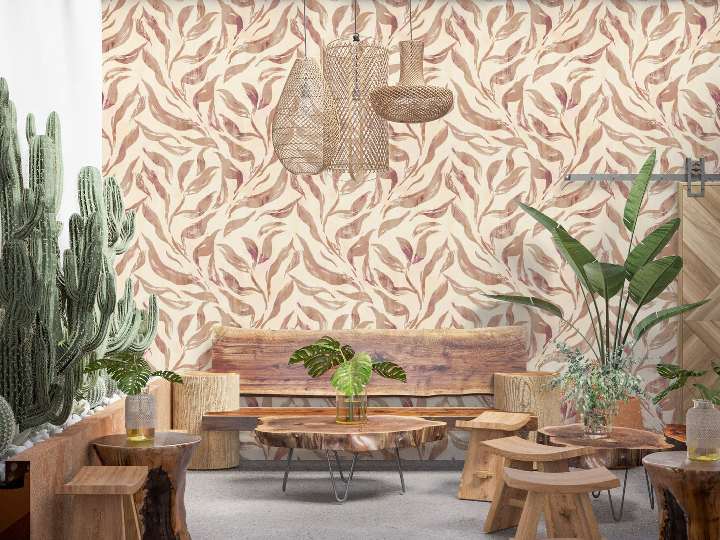 Abstract Painted Leaf Swirls Wallpaper⁠
