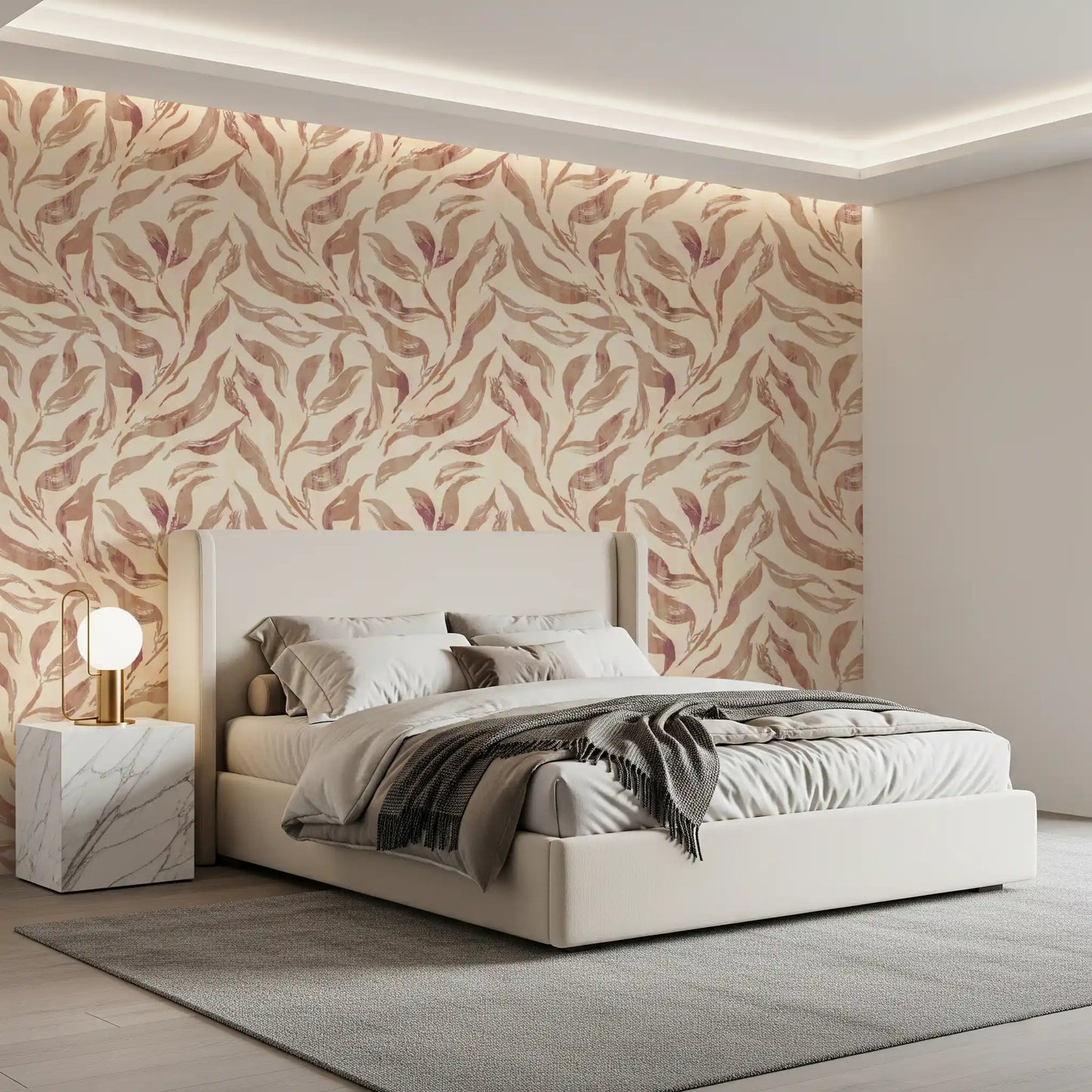 Abstract Painted Leaf Swirls Wallpaper⁠
