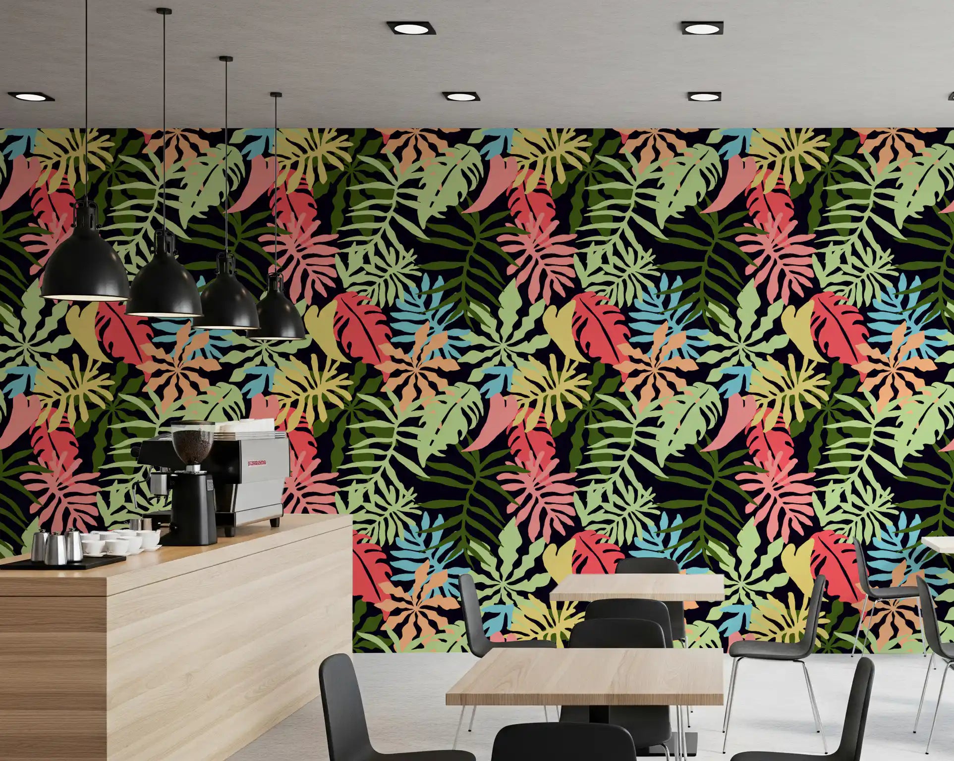 Vibrant Tropical Jungle Foliage Pattern Wallpaper⁠