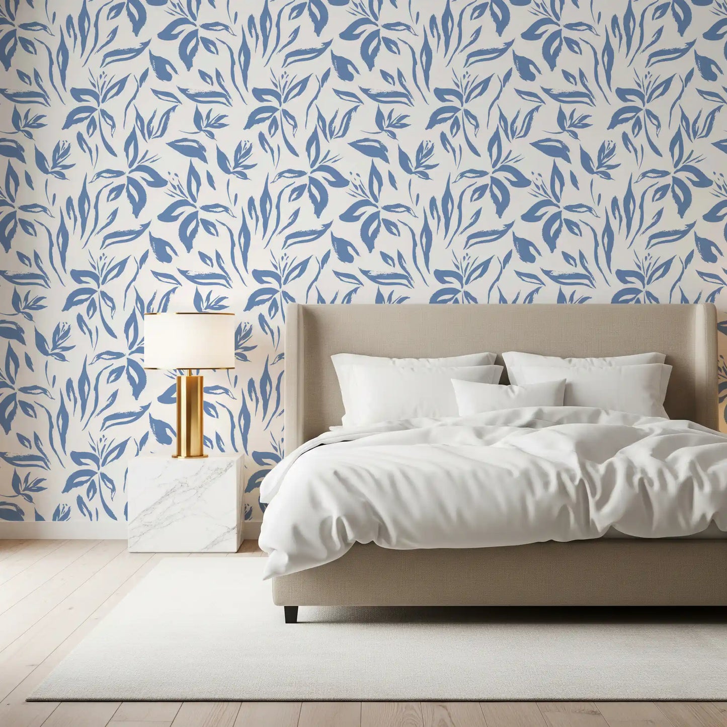 Azure Brushstroke Botanical Wallpaper⁠