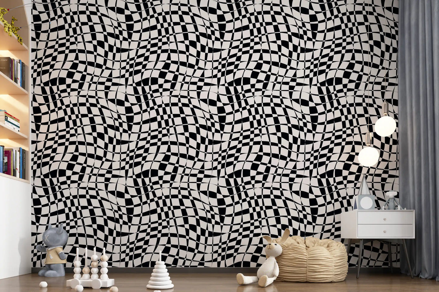 Warped Monochrome Checkerboard Wallpaper⁠