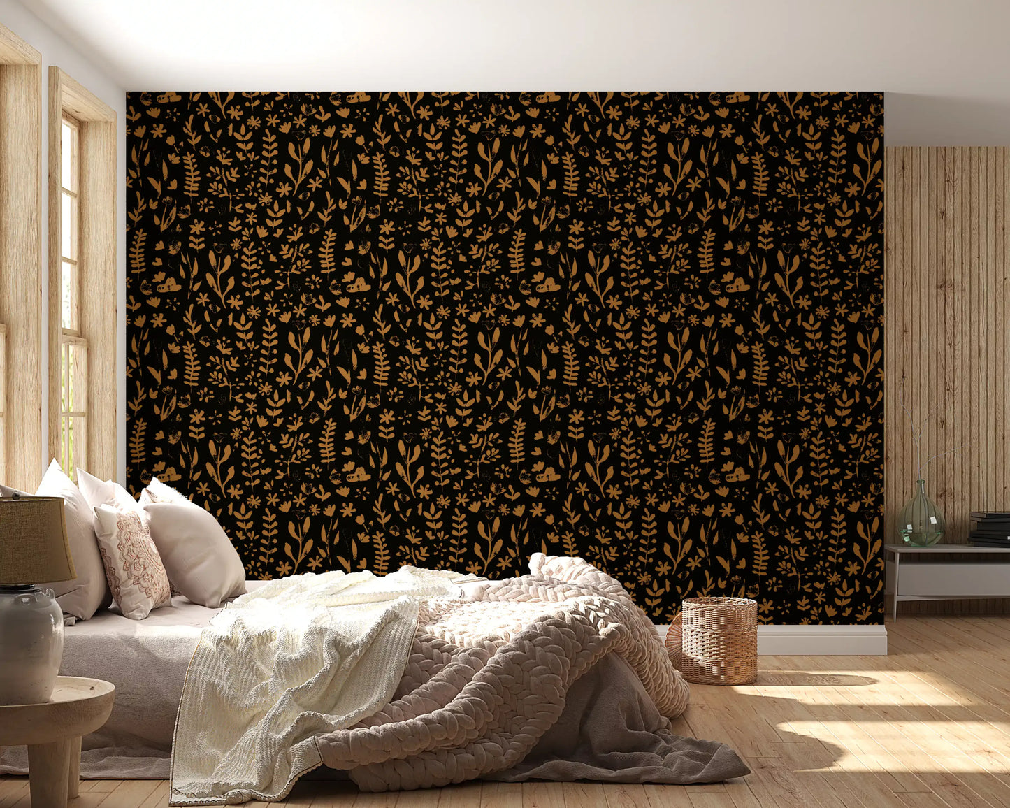 Rustic Earthy Botanical Sketch Wallpaper⁠