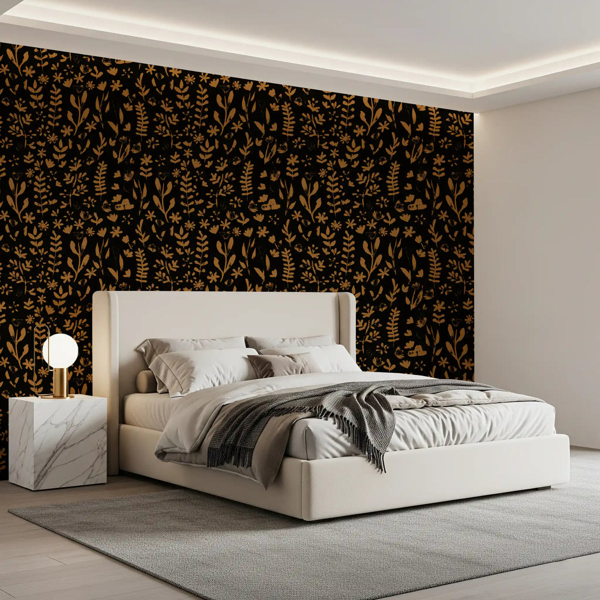 Rustic Earthy Botanical Sketch wallpaper filling a bedroom GD11581
