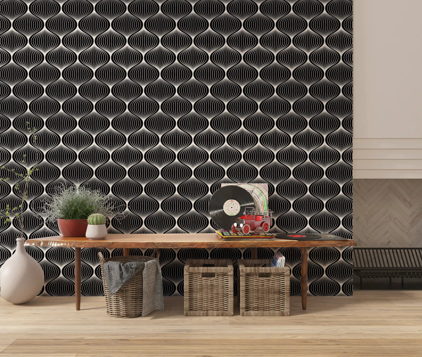 Monochrome Geometric Arcs Wallpaper⁠
