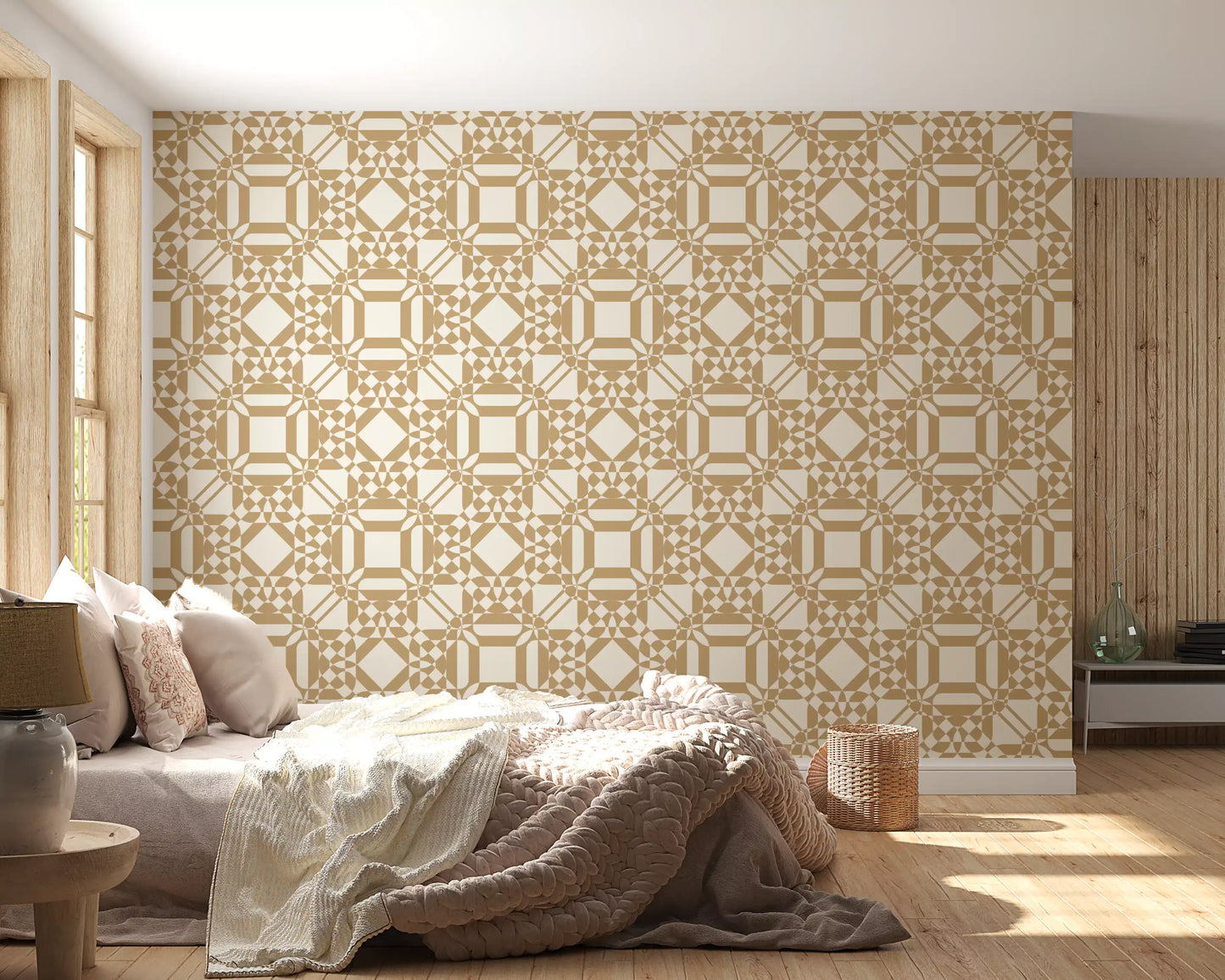 Golden Geometric Interlocking Pattern Wallpaper⁠
