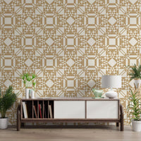 Golden Geometric Interlocking Pattern Wallpaper⁠