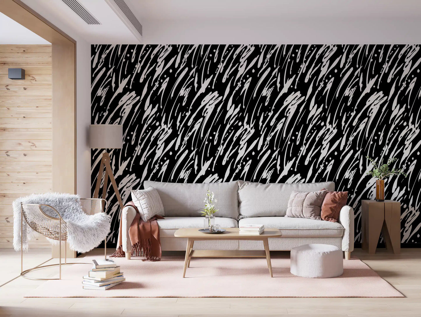 Monochrome Abstract Brushwork Wallpaper⁠