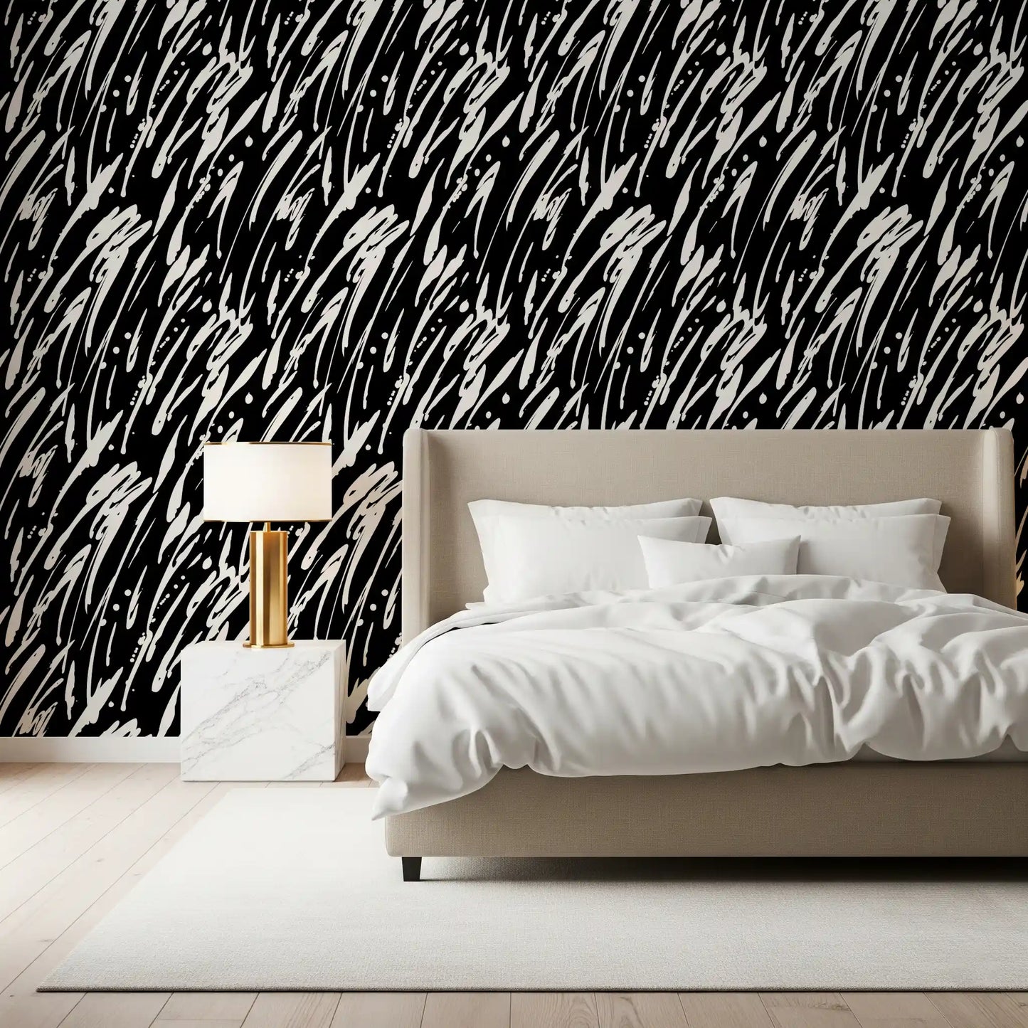 Monochrome Abstract Brushwork Wallpaper⁠