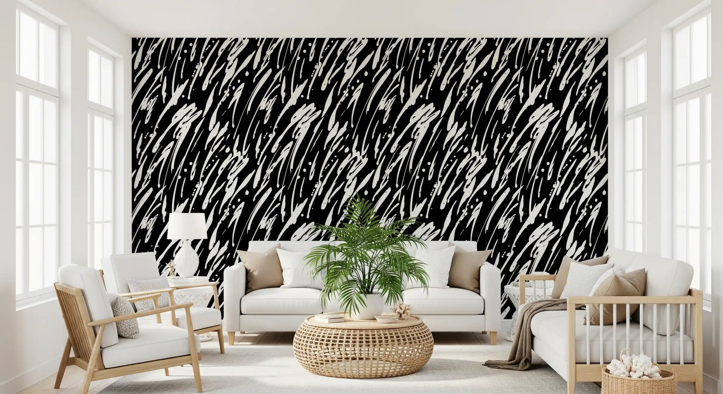 Monochrome Abstract Brushwork Wallpaper⁠